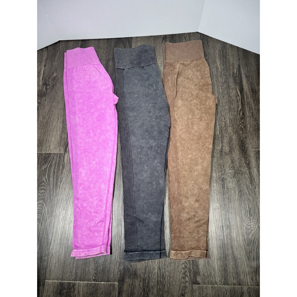Lot of 3 No Boundaries Junior Seamless Leggings Sz M (7-9) Acid Wash Ribbed